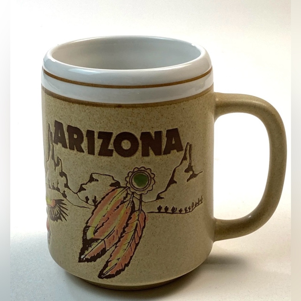Vintage Stoneware Arizona Themed Beige Coffee Mug